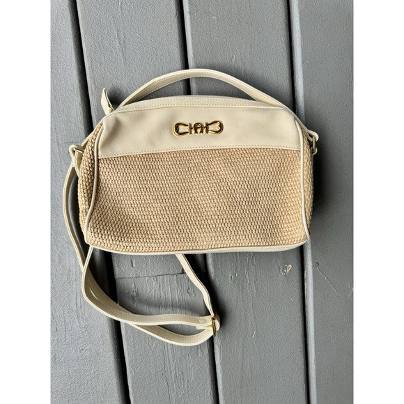 Eitenne Aigner Off-white leather &‎ woven fabric zipper Boho Resort shoulder bag - Picture 2 of 7